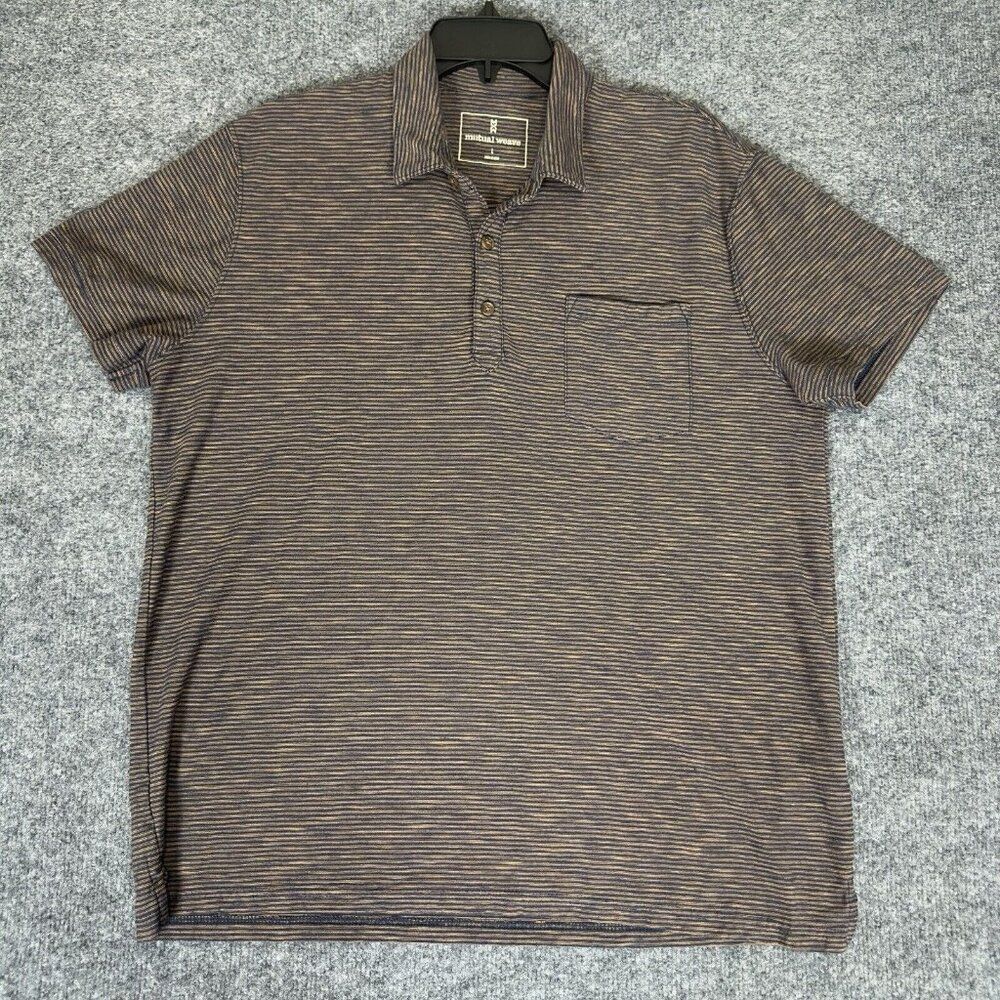 Mutual Weave Polo Shirt Mens‎ L Brown Striped Short Sleeve Pullover Pocket Adult